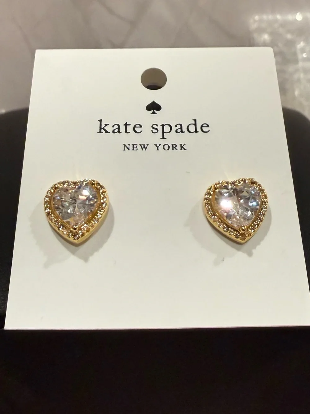 kate spade |♠️| Gold Plated & Crystal Heart Halo Stud Earrings | Small